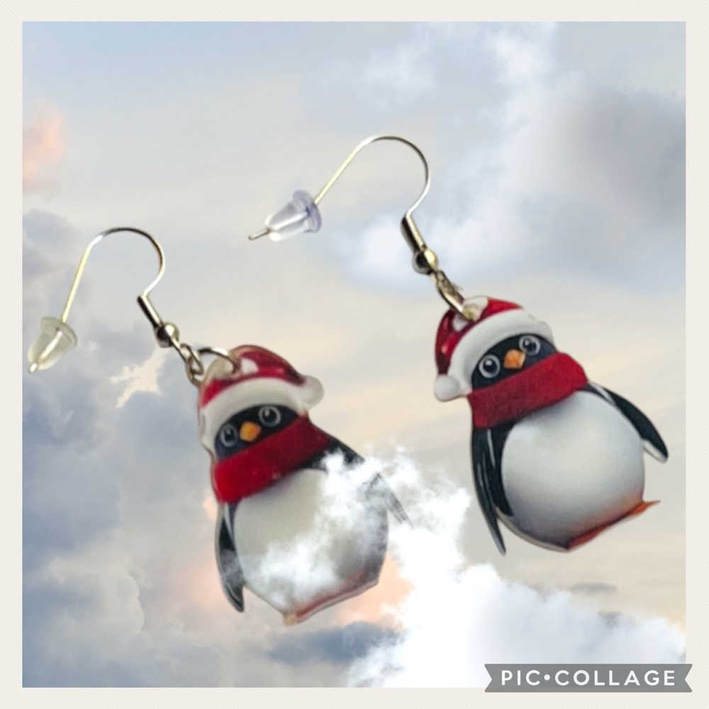 NEW Red & Black, White Holiday Penguin Earrings
